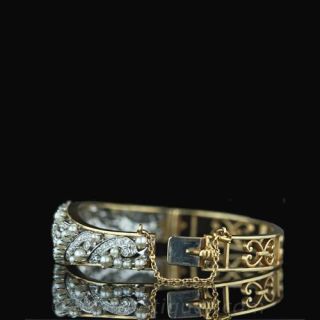 Ornate Diamond and Pearl Bangle Bracelet
