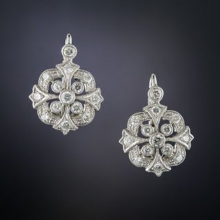 Ornate Vintage Style Diamond Drop Earrings - 1