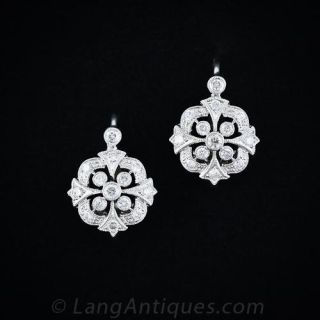 Ornate Vintage Style Diamond Drop Earrings