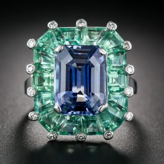 Oscar Heyman 5.77 No-Heat Ceylon Sapphire and Green Beryl Cocktail Ring - 7