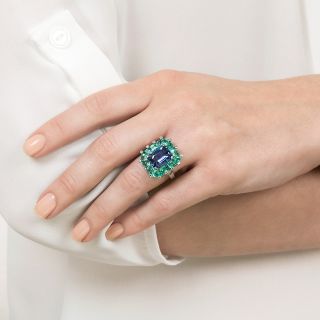 Oscar Heyman 5.77 No-Heat Ceylon Sapphire and Green Beryl Cocktail Ring
