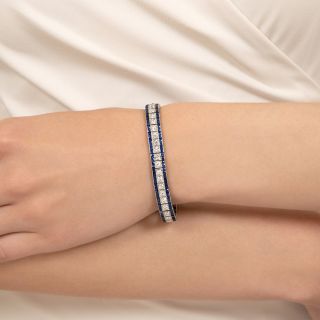 Oscar Heyman Art Deco Diamond and Sapphire Triple Line Bracelet 