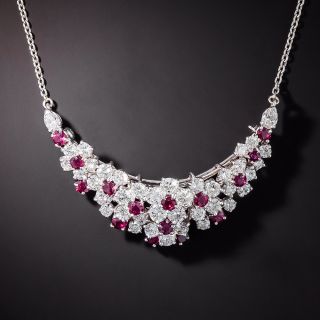 Oscar Heyman Diamond and Ruby Crescent Necklace/Brooch - 1