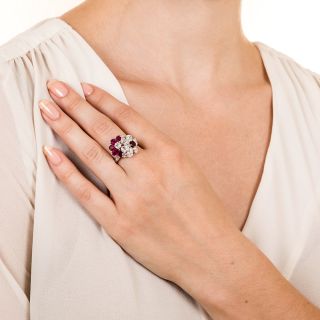 Oscar Heyman Ruby Diamond Platinum Flower Ring