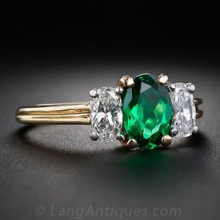 Oscar Heyman Three-Stone Emerald and Diamond Ring