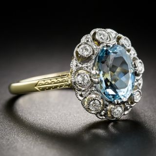 Oval Aquamarine and Diamond Vintage Style Ring
