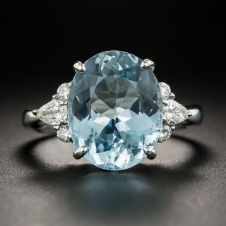 Oval Aquamarine Platinum Diamond Ring - 1