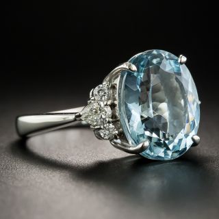 Oval Aquamarine Platinum Diamond Ring