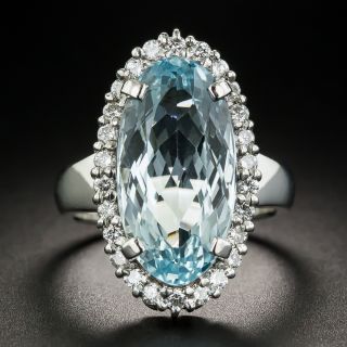 Oval Aquamarine Platinum Diamond Ring - 1