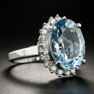 Oval Aquamarine Platinum Diamond Ring