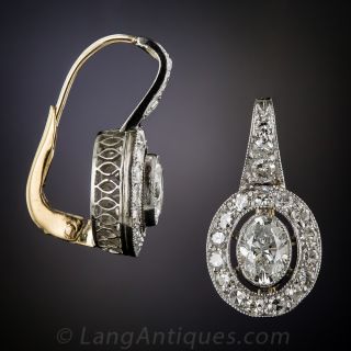 Oval Diamond and Platinum Earrings