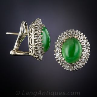 Vintage Natural Jade and Diamond Halo Earrings