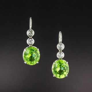 Oval Peridot and Diamond Drop Earrings  - 1