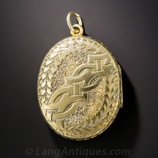 Oval Puffed Locket with Diagonal Celtic Braid