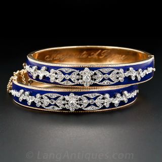 Pair of Antique Enamel and Diamond Bangle Bracelets