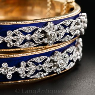 Pair of Antique Enamel and Diamond Bangle Bracelets