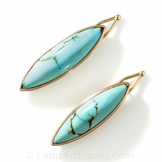 Pair of Antique Gold and Turquoise Barrettes 