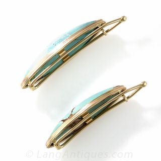 Pair of Antique Gold and Turquoise Barrettes 