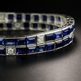 Pair of Art Deco Synthetic Sapphire and Diamond Bracelets - 2