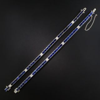 Pair of Art Deco Synthetic Sapphire and Diamond Bracelets