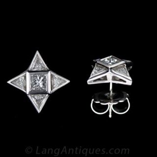 Pair of Diamond, Platinum Earrings