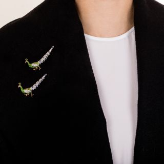 Pair of Edwardian Peacock Brooches by William Scheer 
