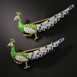 Pair of Edwardian Peacock Brooches by William Scheer  - 1