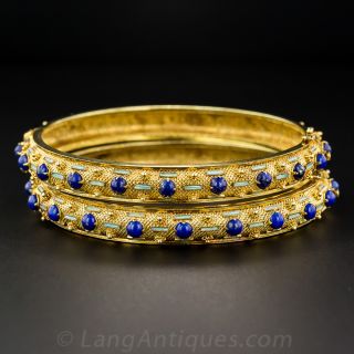Pair of Lapis Lazuli and Enamel Bangle Bracelets