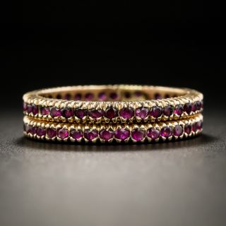 Pair of Ruby and Rose Gold Eternity Bands - Size 8 1/2 - 2
