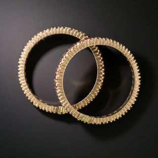 Pair of Ruby and Rose Gold Eternity Bands - Size 8 1/2