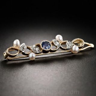 Pair of Sapphire, Diamond, and Freshwater Pearl Barrettes