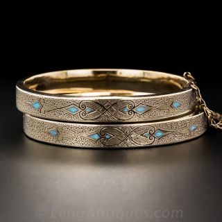 Pair of Small Turquoise Enamel Bangle Bracelets