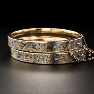 Pair of Small Turquoise Enamel Bangle Bracelets