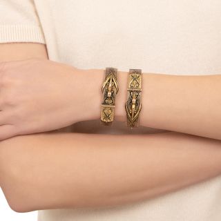 Pair Of Victorian Black Enamel Buckle Motif Bangle Bracelets