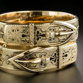 Pair Of Victorian Black Enamel Buckle Motif Bracelets - 2