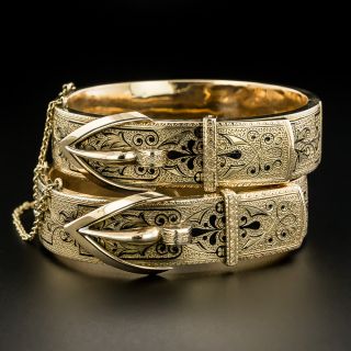 Pair Of Victorian Black Enamel Buckle Motif Bracelets