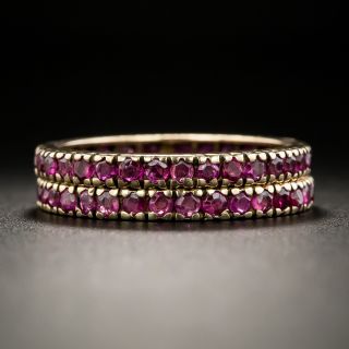 Pair Of Vintage Ruby And Rose Gold Wedding Bands - Size 7 1/4 - 2