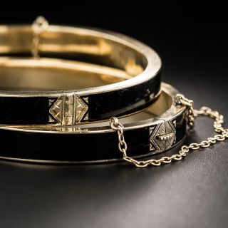 Pair Victorian Black Enamel Bangle Bracelets - 2