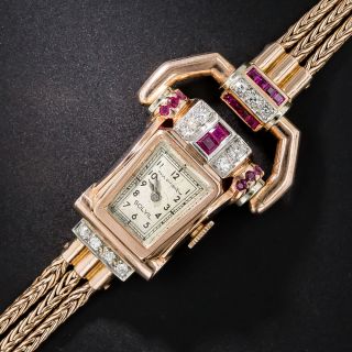 Paul Ditisheim Retro Rose Gold, Ruby and Diamond Watch