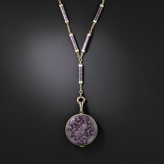 Paul Ditisheim/Sovil Purple Enamel Pendant Watch with Matching Chain  - 4