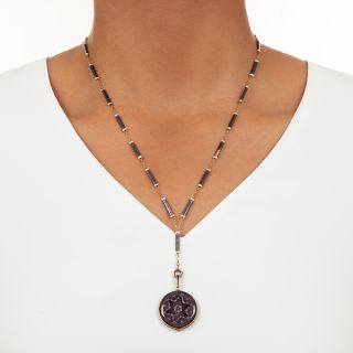 Paul Ditisheim/Sovil Purple Enamel Pendant Watch with Matching Chain 