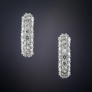 Pavé Diamond Half Hoop Earrings - 1