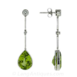 Pear Cut Peridot and Diamond Drop Earrings