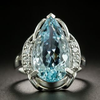 Pear Shape Aquamarine Platinum Diamond Ring - 1