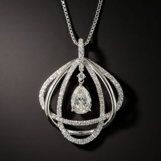 Pear Shape Diamond Platinum Drop Necklace - 1