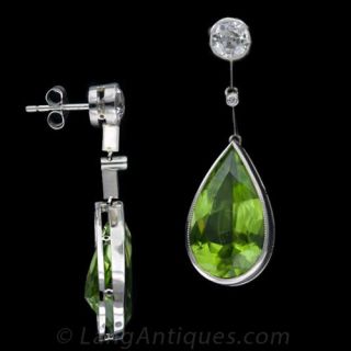 Pear Shape Peridot and Diamond Earrings