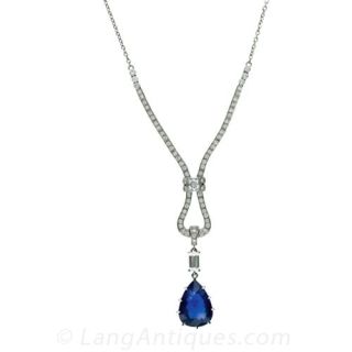 Pear Shape Sapphire and Diamond Necklace