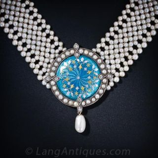 Pearl and Antique Enameled Centerpiece Necklace