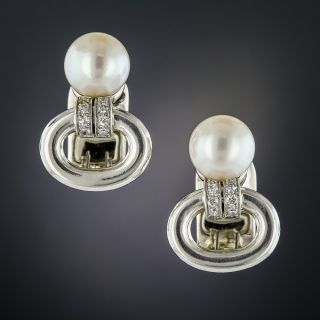 Platinum Pearl and Diamond Earrings  - 1