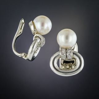 Pearl and Diamond Clip Earrings 